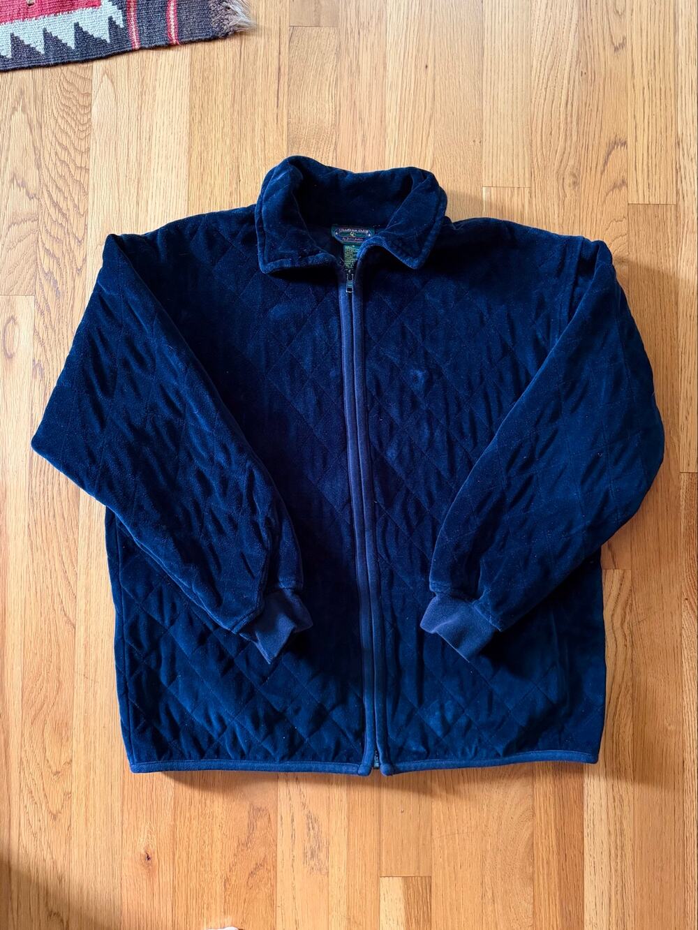 Wmns Vintage Velvet Quilted Full Zip Jacket, Black, Sz Small
